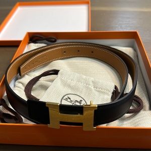 Hermes Reversible Leather Belt with H Buckle